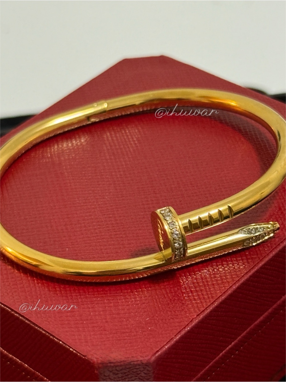 Nail Bangle Bracelet 18k Gold Plated Unisex CZ Pave - Picture 3 of 13